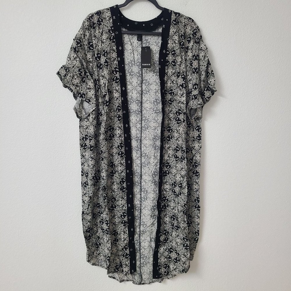 Torrid Challis Dolman Shirtail Longline Kimono Cardigan Plus Size 2X Black